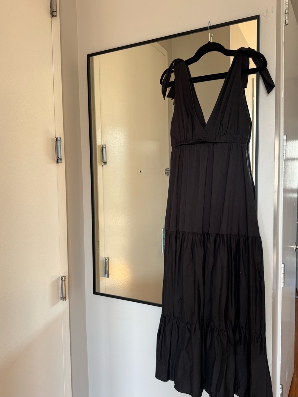 Twin-Set Black Tie-Shoulder V-Neck Tiered Maxi Dress